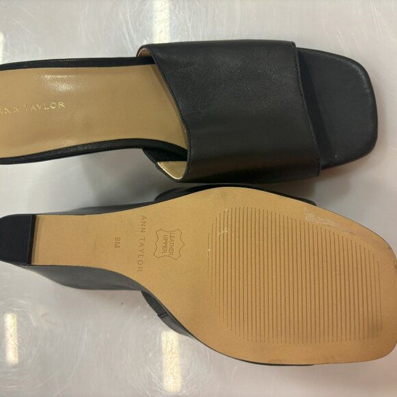 Ann Taylor - Black Leather High Wedge Sandal - Picture 2 of 2